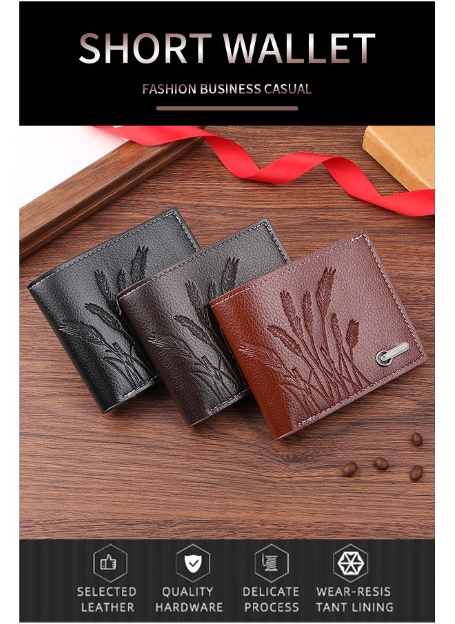 Men's Wheat-embossed Short Wallet Fashion Retro Multifunctional Wallet Zipper Buckle Card Holder