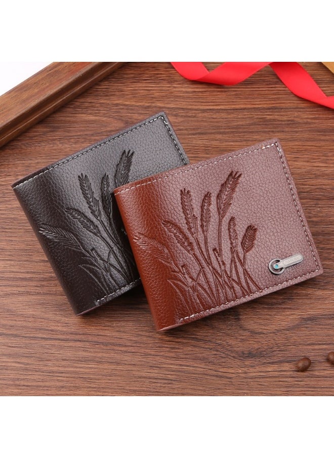Men's Wheat-embossed Short Wallet Fashion Retro Multifunctional Wallet Zipper Buckle Card Holder
