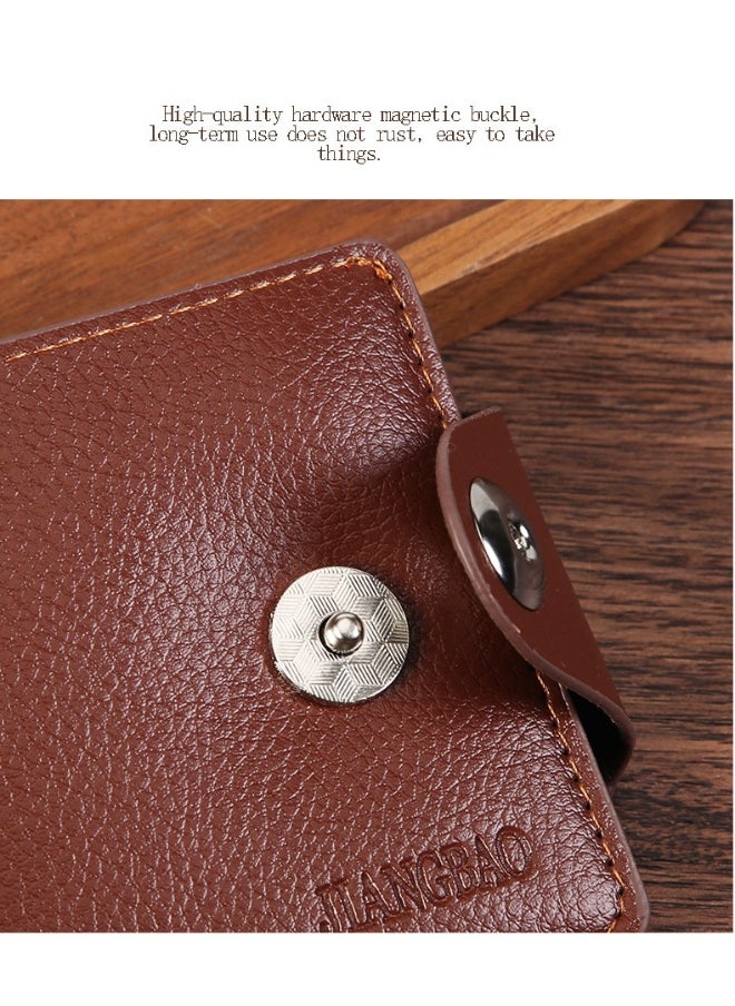 Men's Short Wallet Fashion Retro Multifunctional Wallet Zipper Cross Magnetic Buckle Card Holder