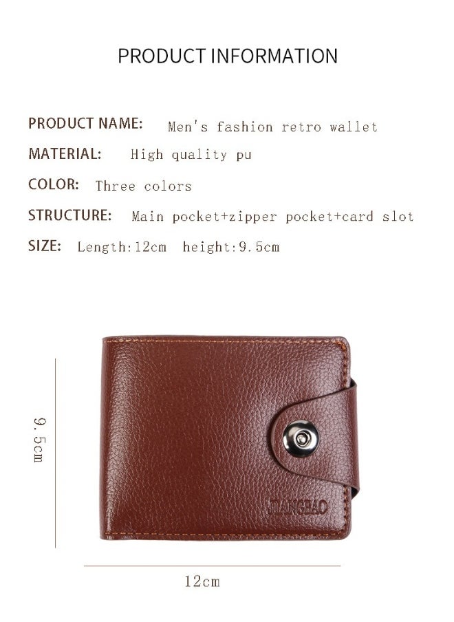 Men's Short Wallet Fashion Retro Multifunctional Wallet Zipper Cross Magnetic Buckle Card Holder
