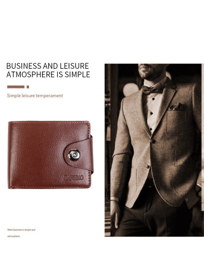 Men's Short Wallet Fashion Retro Multifunctional Wallet Zipper Cross Magnetic Buckle Card Holder