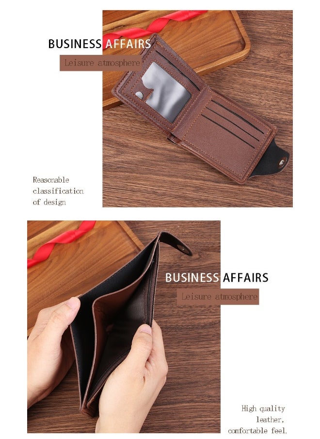 Men's Short Wallet Fashion Retro Multifunctional Wallet Zipper Cross Magnetic Buckle Card Holder