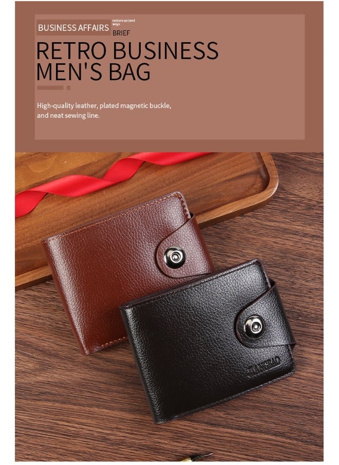 Men's Short Wallet Fashion Retro Multifunctional Wallet Zipper Cross Magnetic Buckle Card Holder