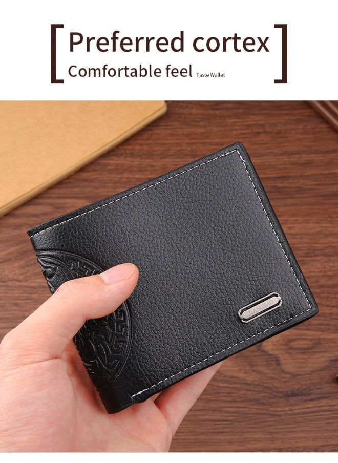 Men's Short Wallet European and American Fashion Retro Multifunctional Wallet Zipper Buckle Card Holder