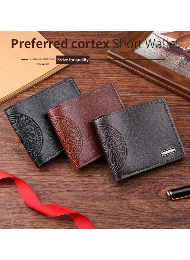 Men's Short Wallet European and American Fashion Retro Multifunctional Wallet Zipper Buckle Card Holder