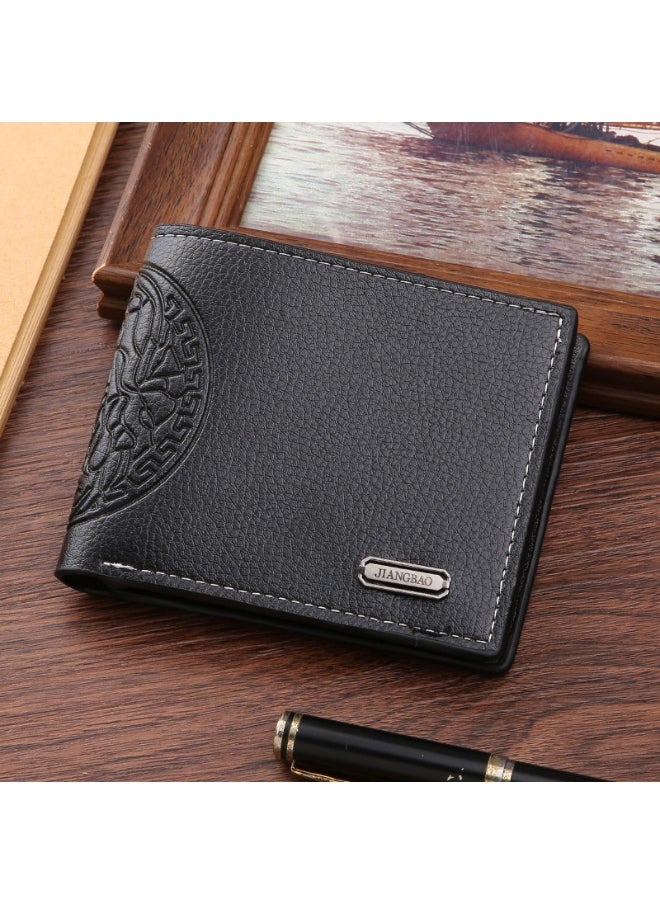 Men's Short Wallet European and American Fashion Retro Multifunctional Wallet Zipper Buckle Card Holder