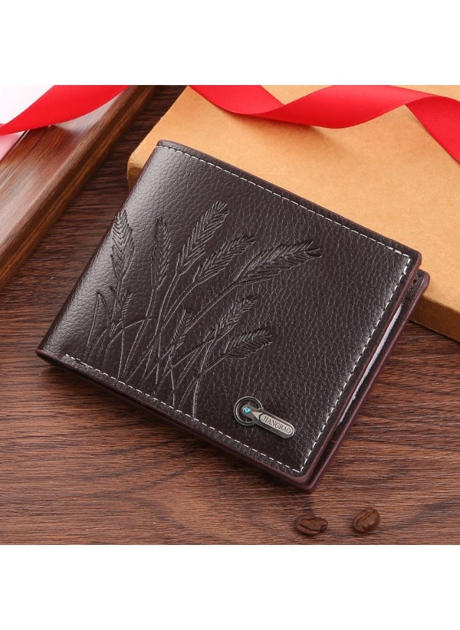 Men's Wheat-embossed Short Wallet Fashion Retro Multifunctional Wallet Zipper Buckle Card Holder