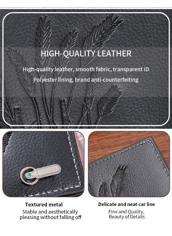 Men's Wheat-embossed Short Wallet Fashion Retro Multifunctional Wallet Zipper Buckle Card Holder