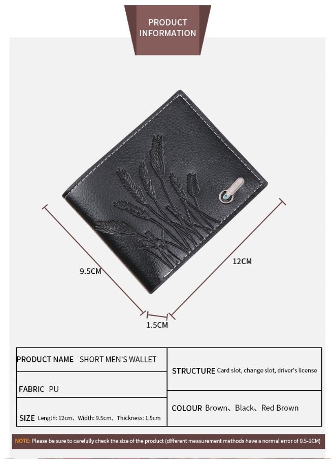 Men's Wheat-embossed Short Wallet Fashion Retro Multifunctional Wallet Zipper Buckle Card Holder