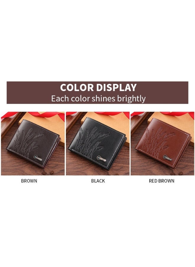 Men's Wheat-embossed Short Wallet Fashion Retro Multifunctional Wallet Zipper Buckle Card Holder