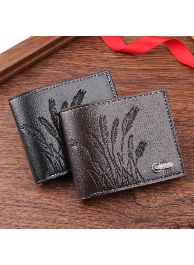 Men's Wheat-embossed Short Wallet Fashion Retro Multifunctional Wallet Zipper Buckle Card Holder