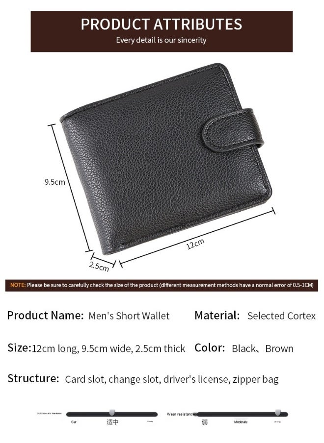 Men's Short Wallet European and American Fashion Retro Multifunctional Wallet Zipper Buckle Card Holder