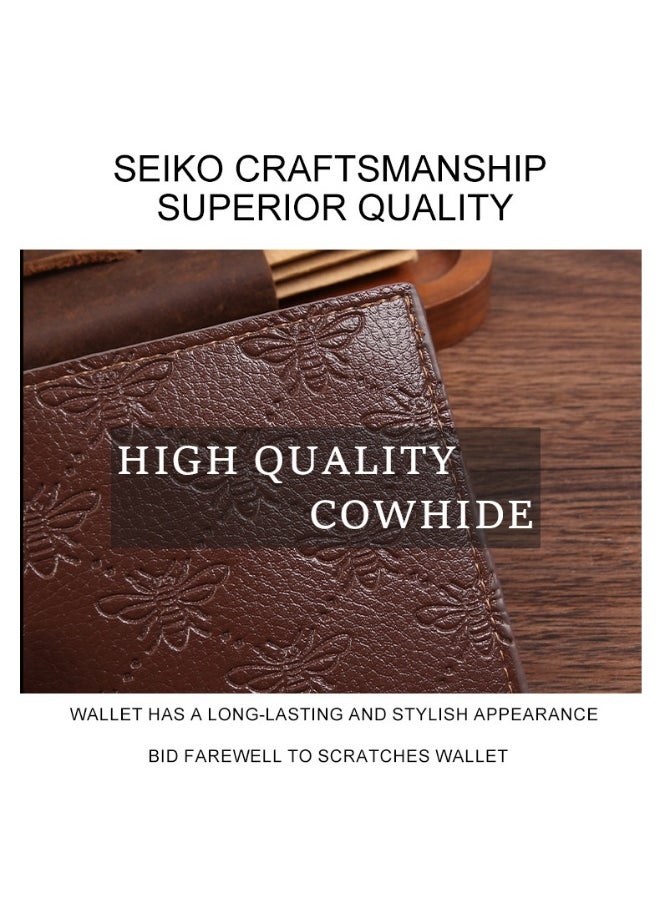 Men's Honeybee Print Short Wallet Fashion Retro Multifunctional Wallet Zipper Buckle Card Holder