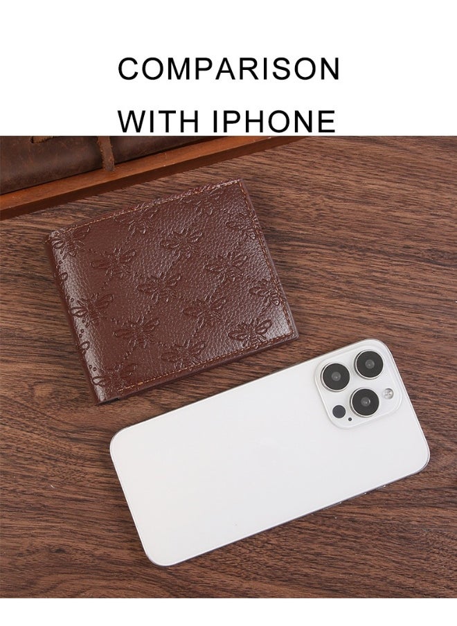 Men's Honeybee Print Short Wallet Fashion Retro Multifunctional Wallet Zipper Buckle Card Holder