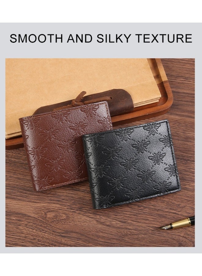 Men's Honeybee Print Short Wallet Fashion Retro Multifunctional Wallet Zipper Buckle Card Holder