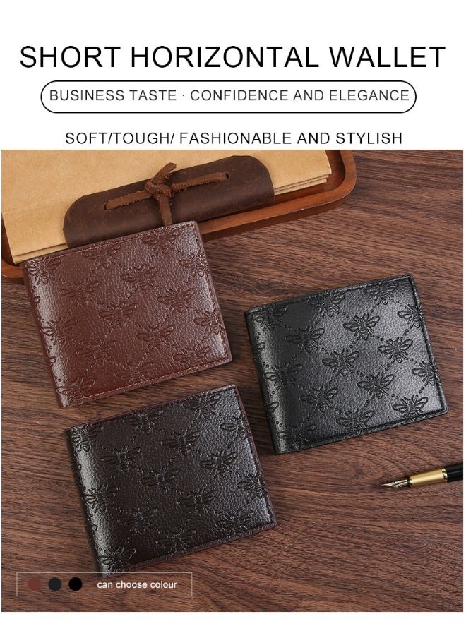 Men's Honeybee Print Short Wallet Fashion Retro Multifunctional Wallet Zipper Buckle Card Holder