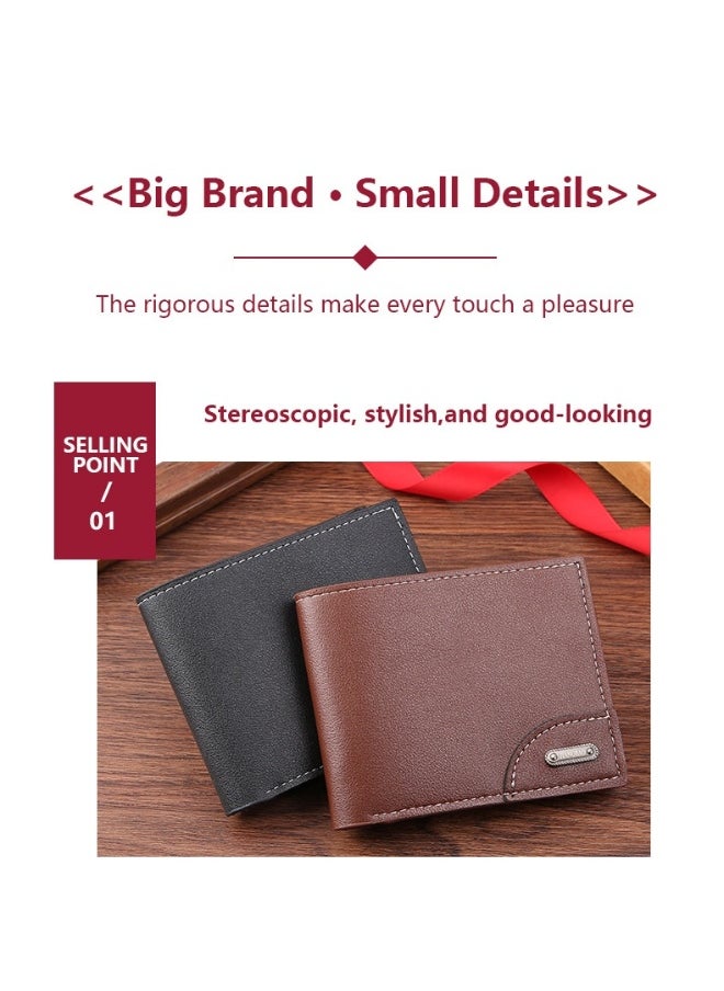 Men's Short Wallet Fashion Retro Multifunctional Wallet Zipper Buckle Card Holder