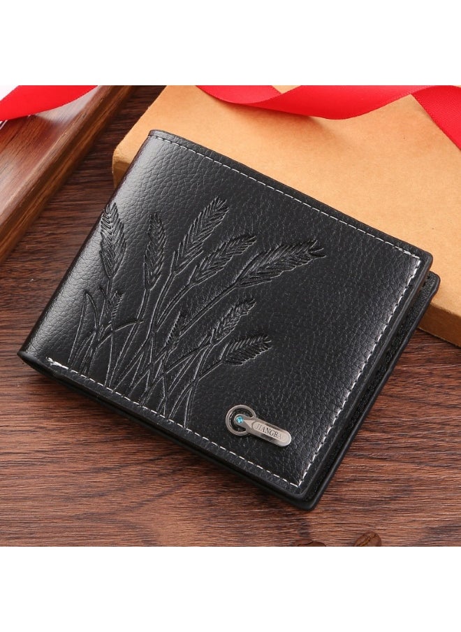 Men's Wheat-embossed Short Wallet Fashion Retro Multifunctional Wallet Zipper Buckle Card Holder