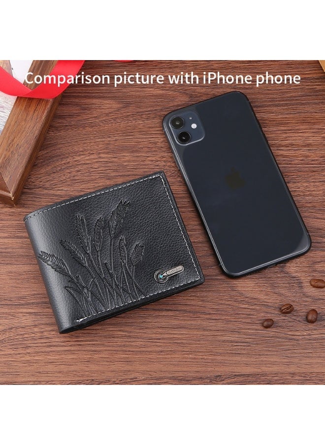 Men's Wheat-embossed Short Wallet Fashion Retro Multifunctional Wallet Zipper Buckle Card Holder