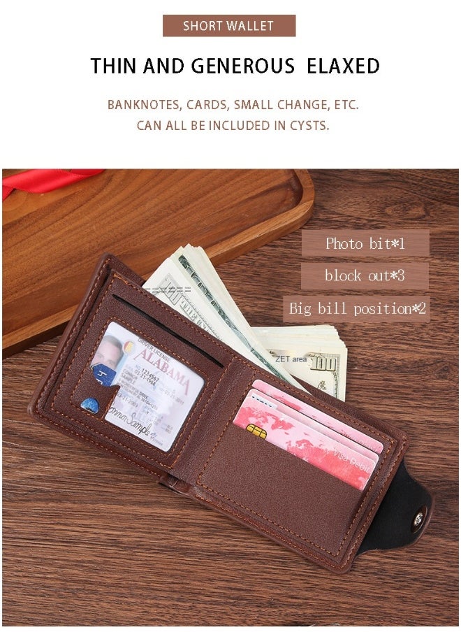 Men's Short Wallet Fashion Retro Multifunctional Wallet Zipper Cross Magnetic Buckle Card Holder
