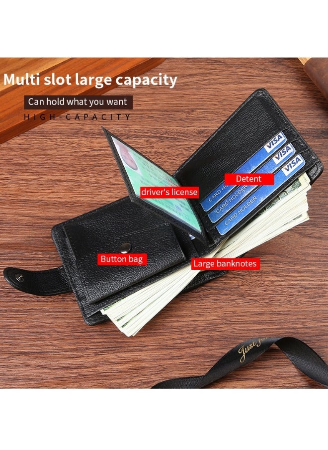 Men's Short Wallet European and American Fashion Retro Multifunctional Wallet Zipper Buckle Card Holder