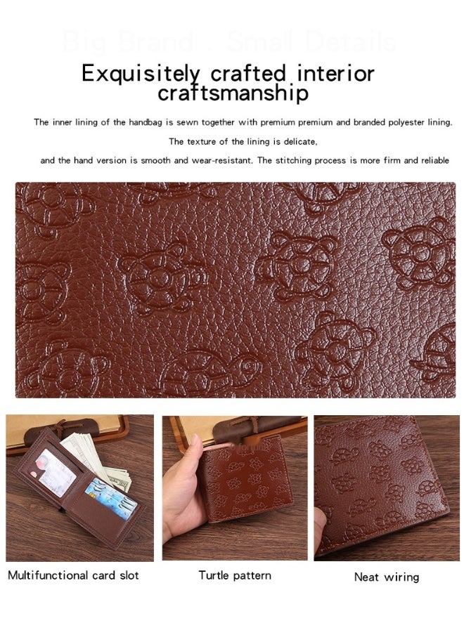Men's Turtle Print Short Wallet Fashion Retro Multifunctional Wallet Zipper Buckle Card Holder