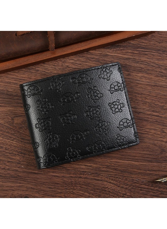 Men's Turtle Print Short Wallet Fashion Retro Multifunctional Wallet Zipper Buckle Card Holder