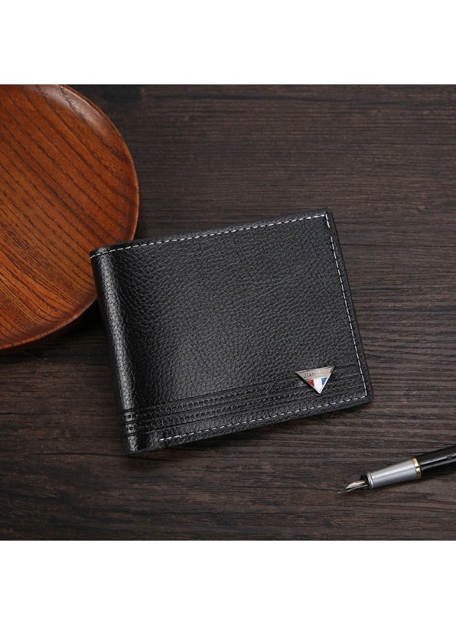 Men's Short Wallet European and American Fashion Retro Multifunctional Wallet Zipper Buckle Card Holder