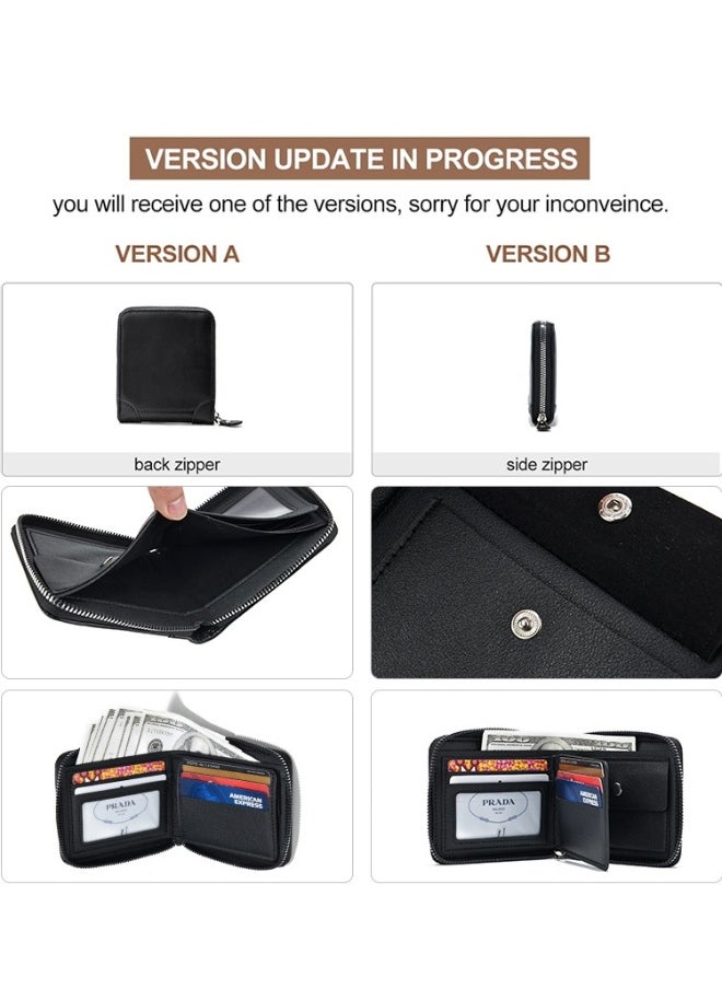 Men's Short Wallet European and American Fashion Retro Multifunctional Wallet Zipper Buckle Card Holder
