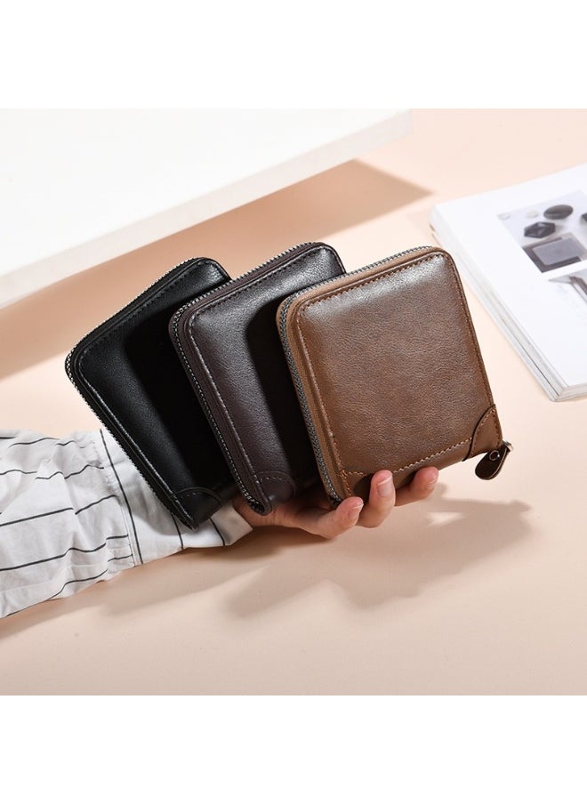Men's Short Wallet European and American Fashion Retro Multifunctional Wallet Zipper Buckle Card Holder