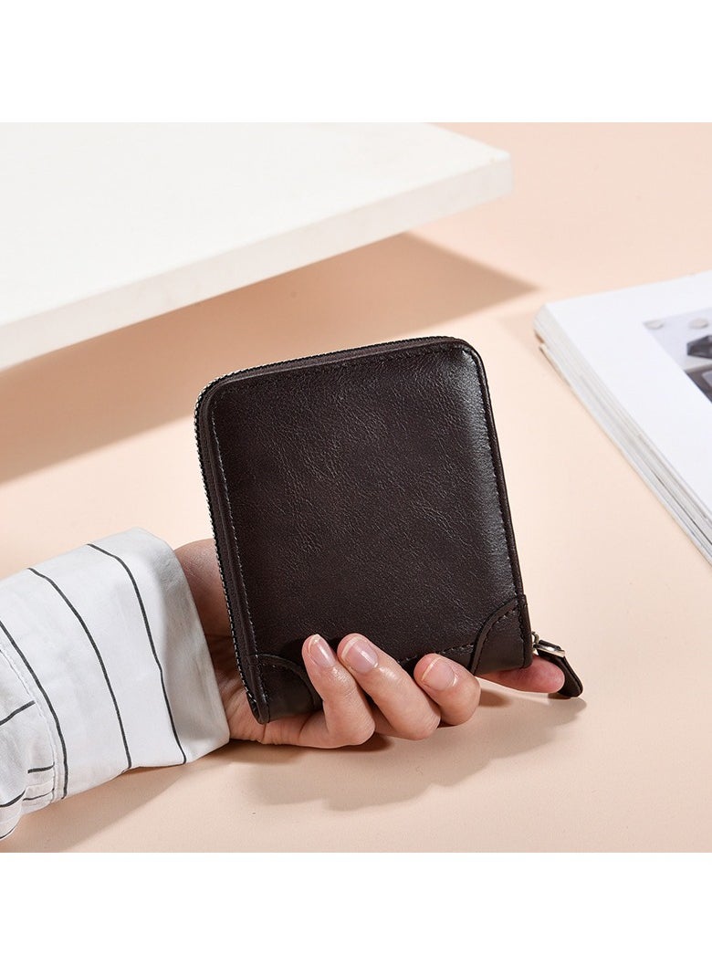 Men's Short Wallet European and American Fashion Retro Multifunctional Wallet Zipper Buckle Card Holder