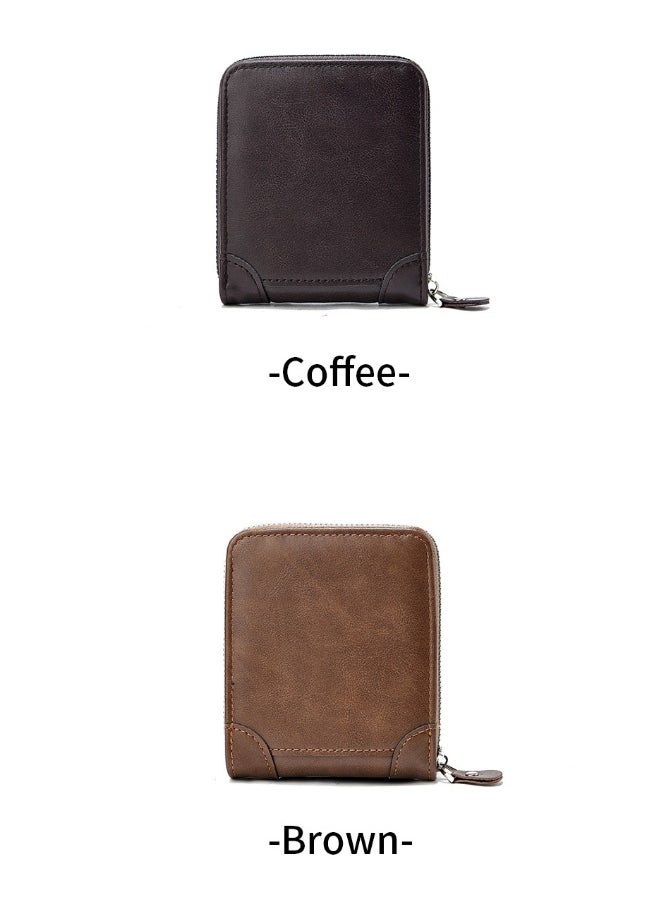 Men's Short Wallet European and American Fashion Retro Multifunctional Wallet Zipper Buckle Card Holder