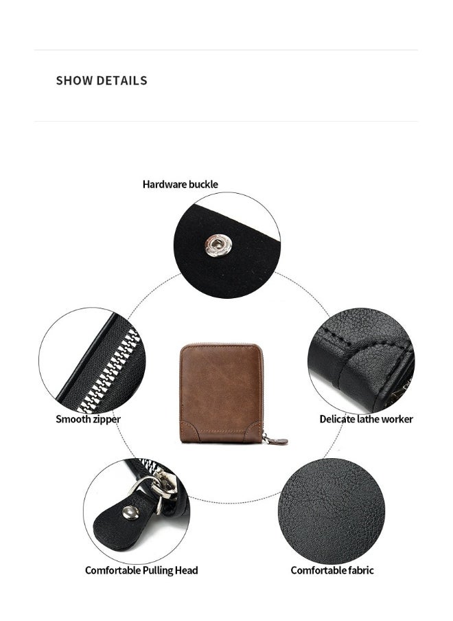 Men's Short Wallet European and American Fashion Retro Multifunctional Wallet Zipper Buckle Card Holder