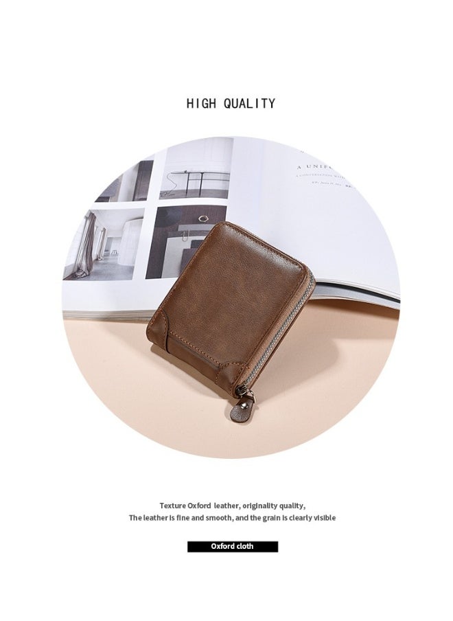 Men's Short Wallet European and American Fashion Retro Multifunctional Wallet Zipper Buckle Card Holder