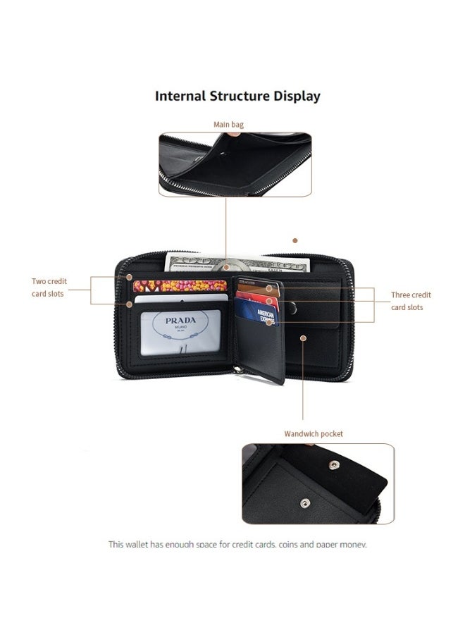Men's Short Wallet European and American Fashion Retro Multifunctional Wallet Zipper Buckle Card Holder