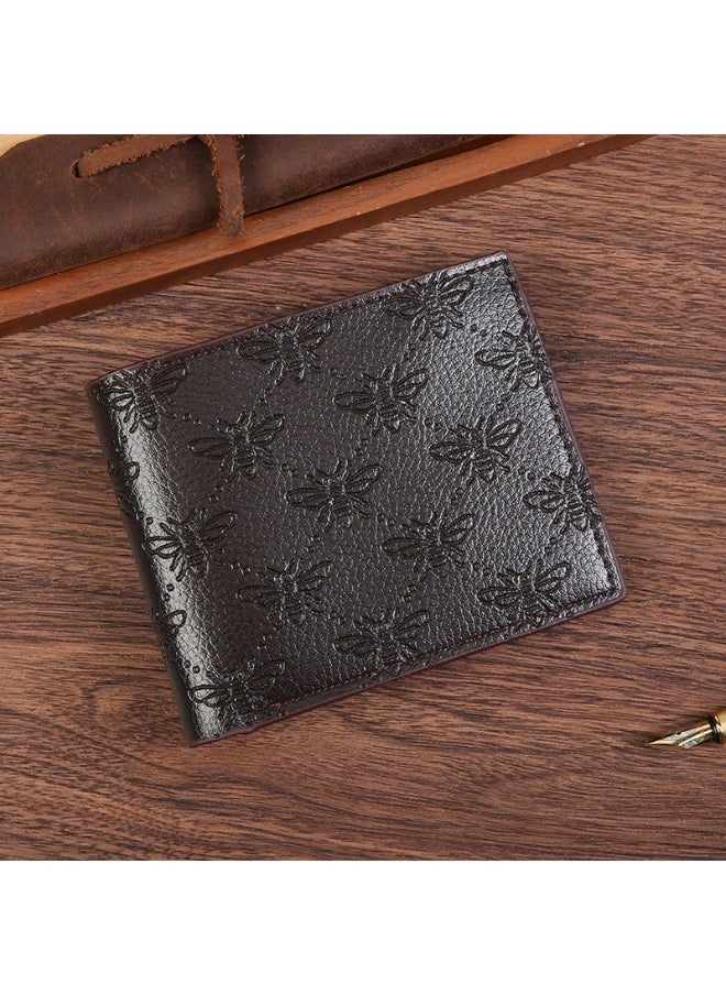 Men's Honeybee Print Short Wallet Fashion Retro Multifunctional Wallet Zipper Buckle Card Holder