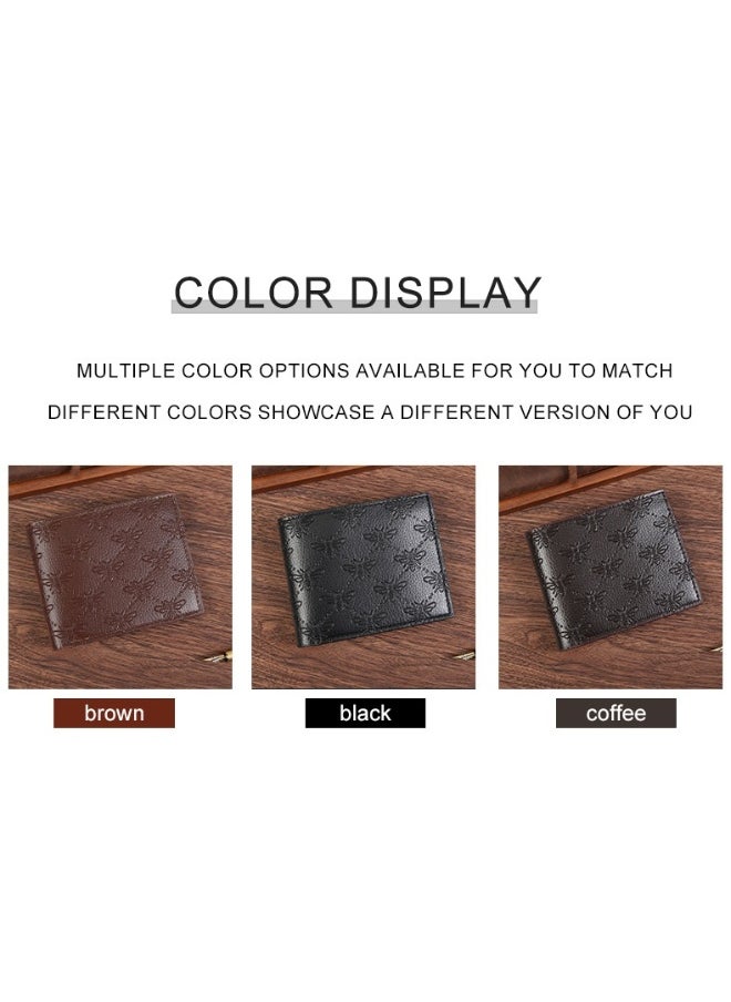 Men's Honeybee Print Short Wallet Fashion Retro Multifunctional Wallet Zipper Buckle Card Holder