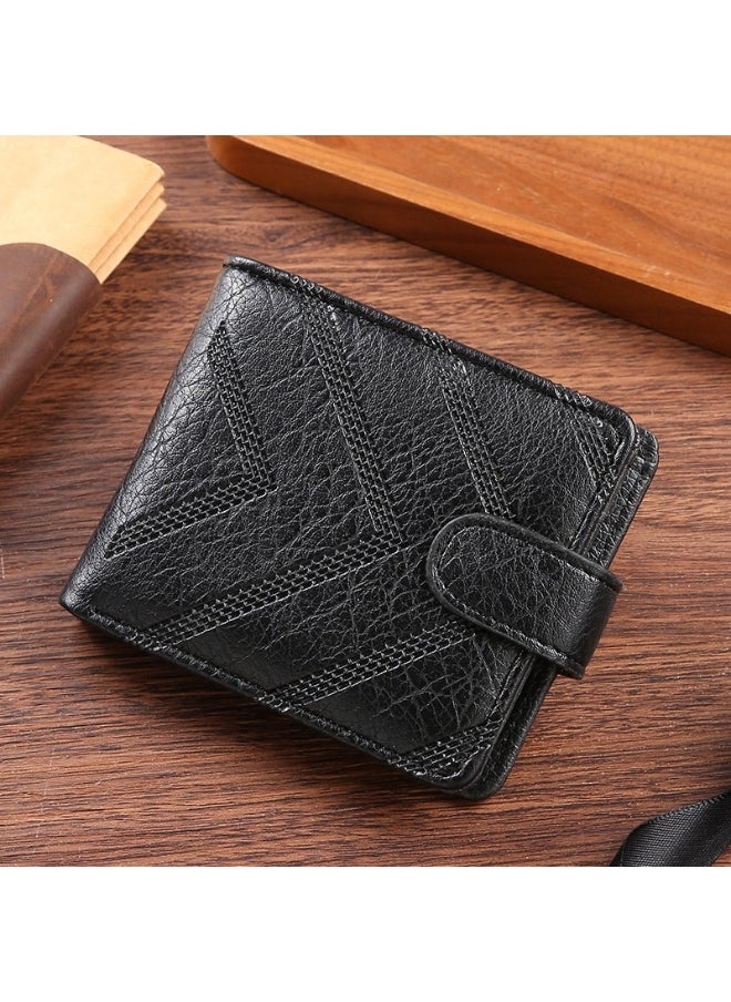 Men's Short Wallet Fashion Retro Multifunctional Wallet Zipper Buckle Card Holder