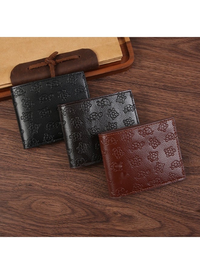 Men's Turtle Print Short Wallet Fashion Retro Multifunctional Wallet Zipper Buckle Card Holder