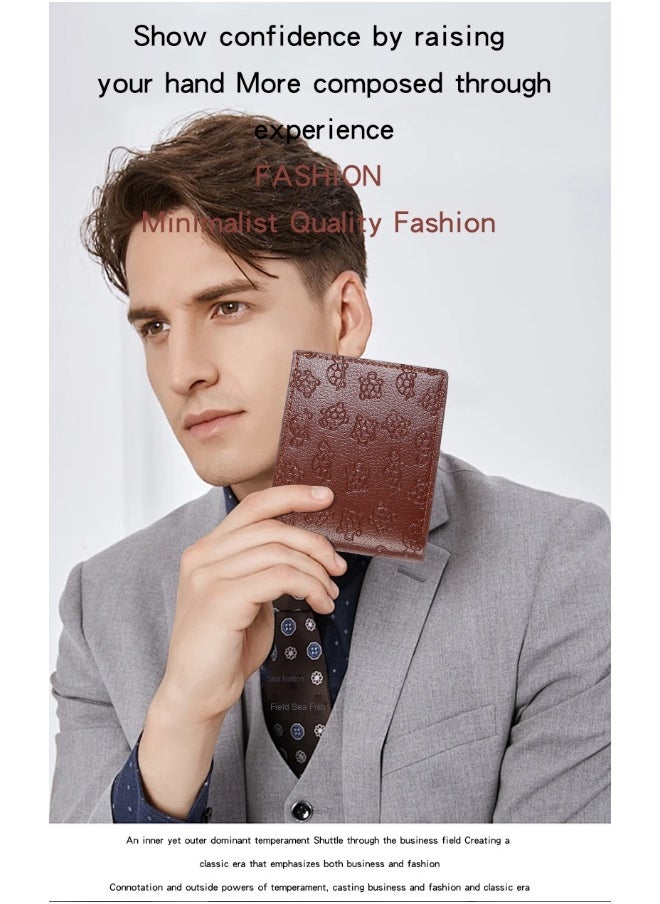 Men's Turtle Print Short Wallet Fashion Retro Multifunctional Wallet Zipper Buckle Card Holder