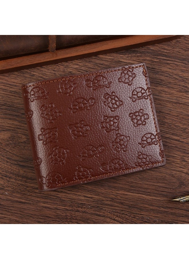 Men's Turtle Print Short Wallet Fashion Retro Multifunctional Wallet Zipper Buckle Card Holder