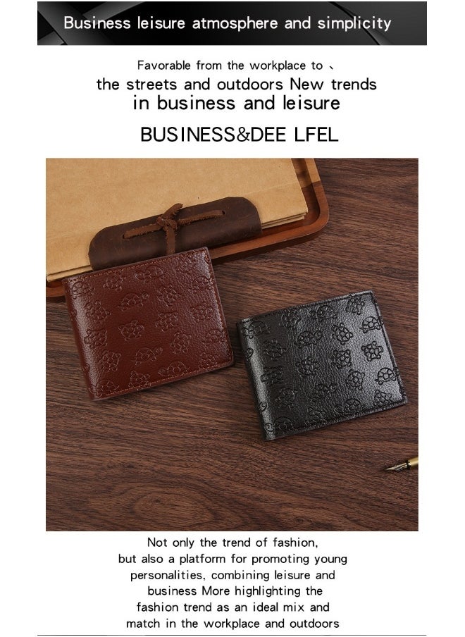 Men's Turtle Print Short Wallet Fashion Retro Multifunctional Wallet Zipper Buckle Card Holder