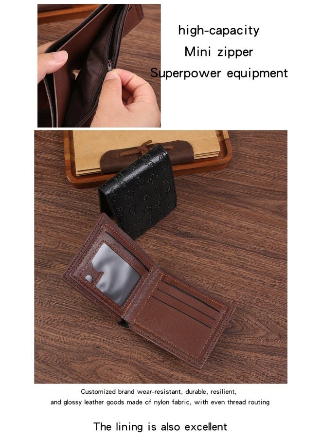 Men's Turtle Print Short Wallet Fashion Retro Multifunctional Wallet Zipper Buckle Card Holder