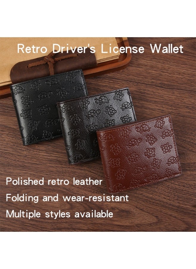 Men's Turtle Print Short Wallet Fashion Retro Multifunctional Wallet Zipper Buckle Card Holder