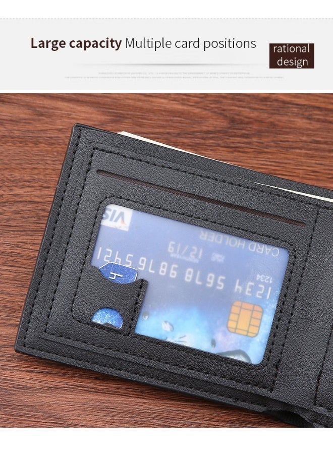 Men's Short Wallet Money Clip Fashion Embossed Horizontal Soft Leather Clip Large Capacity Multi-card Holder