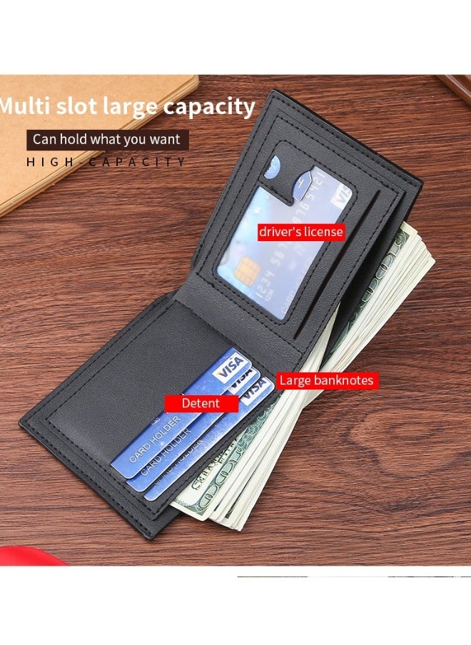 Men's Short Wallet Money Clip Fashion Embossed Horizontal Soft Leather Clip Large Capacity Multi-card Holder