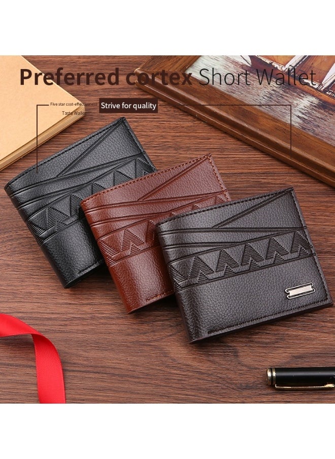 Men's Short Wallet Money Clip Fashion Embossed Horizontal Soft Leather Clip Large Capacity Multi-card Holder