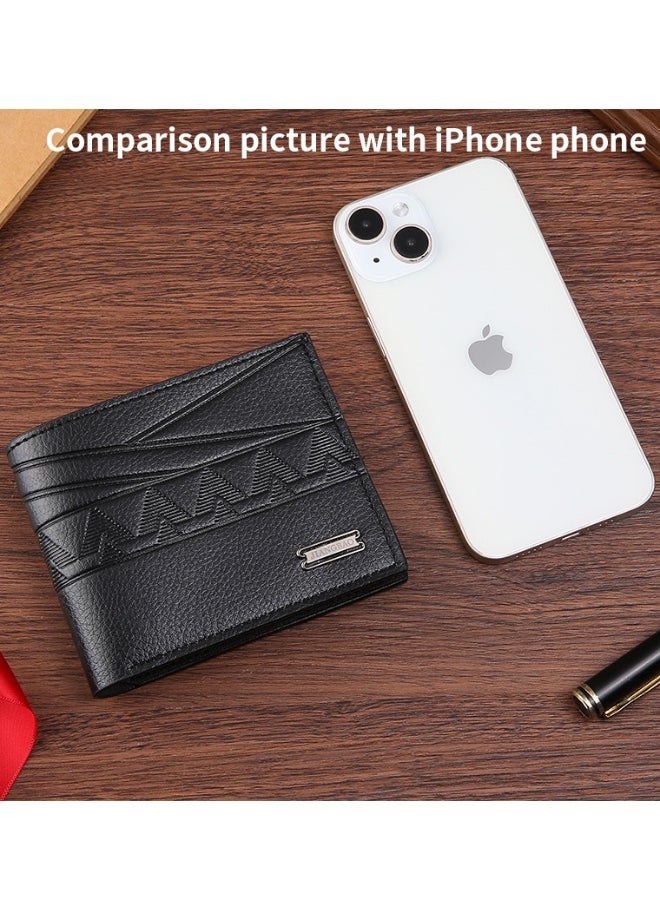 Men's Short Wallet Money Clip Fashion Embossed Horizontal Soft Leather Clip Large Capacity Multi-card Holder
