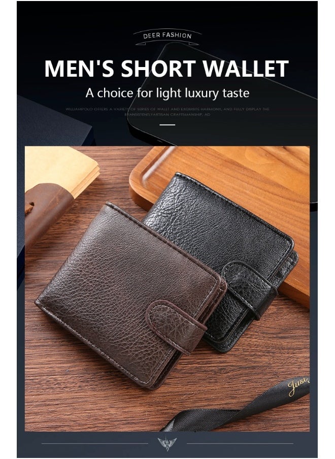 Men's Wallet Durable Leather Short Foreign Trade PU Leather Zipper Buckle Wallet Multi-card Position