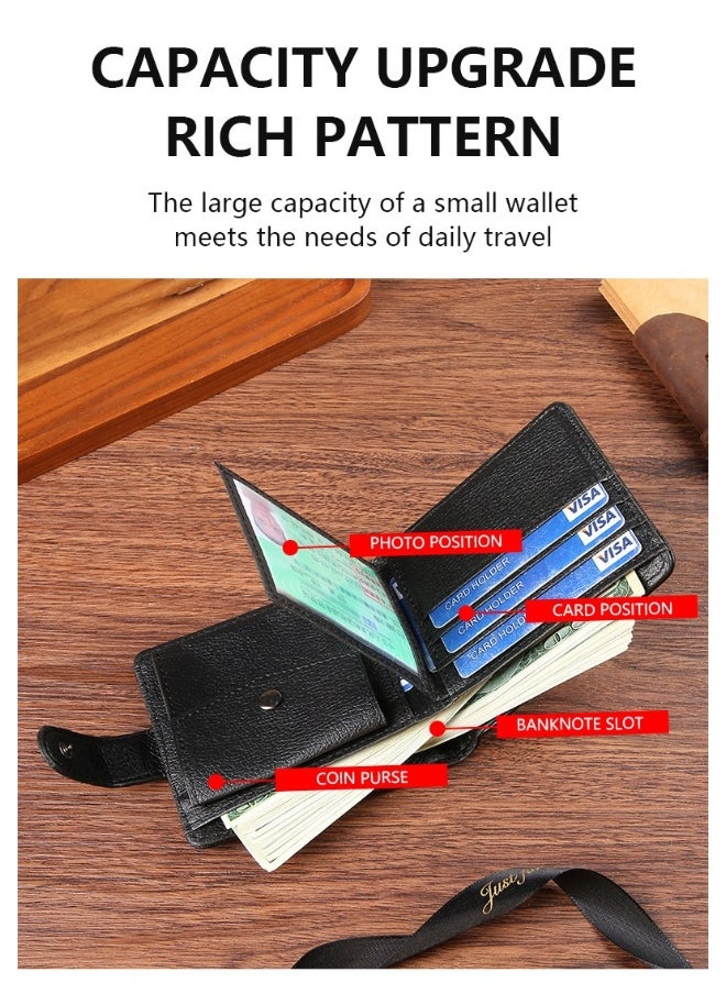 Men's Wallet Durable Leather Short Foreign Trade PU Leather Zipper Buckle Wallet Multi-card Position
